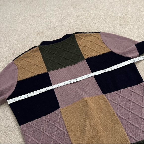 MADELEINE THOMPSON Cardigan Khaki Mixed Knit Cashmere Blend Color Block - Picture 5 of 11